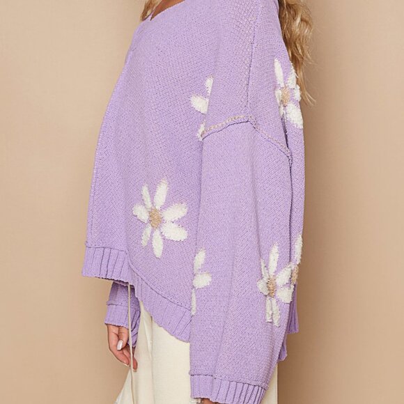 Just In! Pol Lilac Sweater with Cream Flowers NWT Sz S-L - Picture 4 of 6